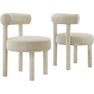 Toulouse Boucle Fabric Dining Chair Set of 2 In Ivory