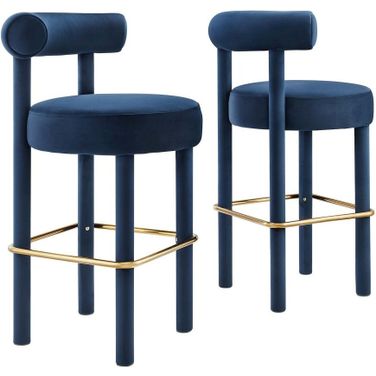 Toulouse Performance Velvet Bar Stool Set of 2 In Gold In Blue