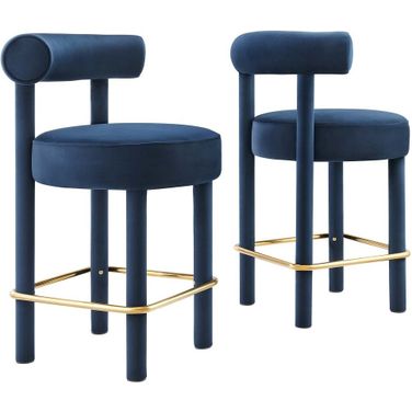 Toulouse Performance Velvet Counter Stool Set of 2 In Gold In Blue