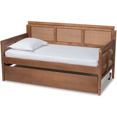 Toveli Vintage French Inspired Ash Wanut Finished Wood And Synthetic Rattan Daybed With Trundle