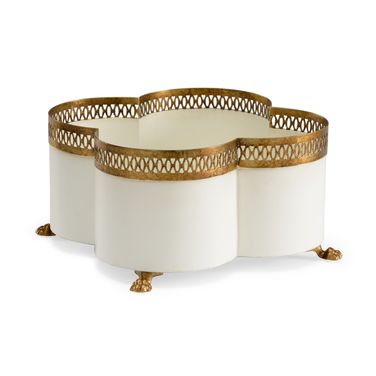 Tracery Cachepot - Small In Cream and Gold