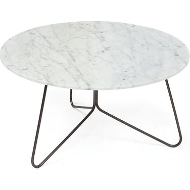 Tracy 30 Inch Coffee Table In White Marble Top
