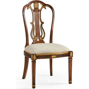 Traditional Buckingham Neo Classical Gilded Lyre Back Dining Chair In Brown