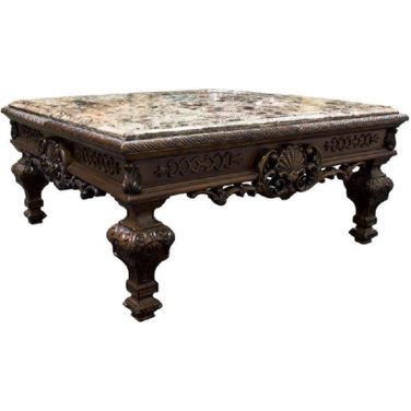 Traditional Solid Wood And Faux Marble Top Coffee Table In Cherry