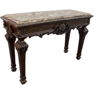 Traditional Solid Wood And Faux Marble Top Console Table In Cherry