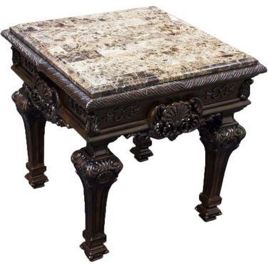 Traditional Solid Wood And Faux Marble Top End Table In Cherry
