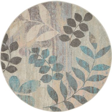 Tranquil 7'10" x 7'10" Round Farmhouse Indoor Rug In Ivory and Light Blue