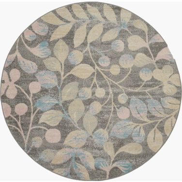Tranquil Grey and Beige 5'3" x 5'3" Round Farmhouse Area Rug