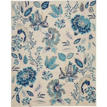 Tranquil Ivory and Light Blue 8'10" x 11'10" Farmhouse Area Rug