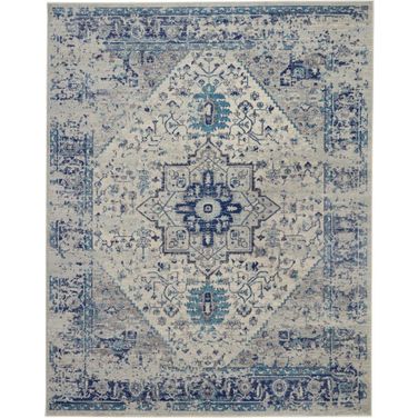 Tranquil Ivory and Light Blue 8'10" x 11'10" Vintage Area Rug