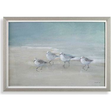 Tranquil Shorebirds On The Sand Framed Print In Gray