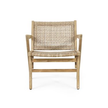 Tranquilize Outdoor Wooden Club Chair with Woven Wicker Seat and Back In Light Brown - Set of 2