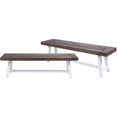Tranquilizer Outdoor Acacia Wood Bench with Slat Panel Design Set of 2 In Dark Brown and White
