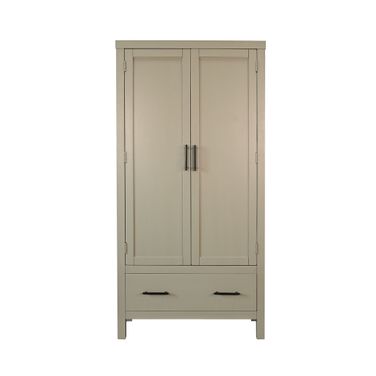 Transitional Linen Cabinet with Shelves and Deep Storage Drawer In Grey
