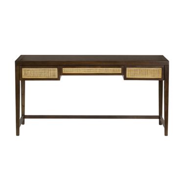 Transitional Writing Desk with 3 Drawers In Brown