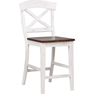 Transitional X-Back 24 Inch Counter Stool In Distressed Cocoa Brown and Distressed Cotton White