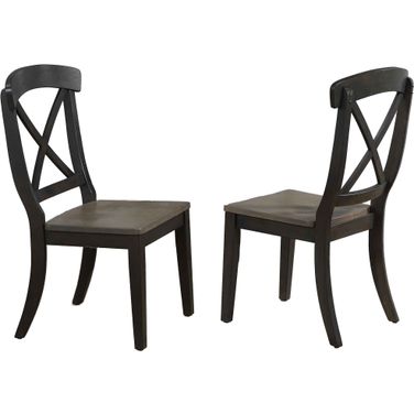 Transitional X-Back Dining Chair In Grey Stone and Black Stone