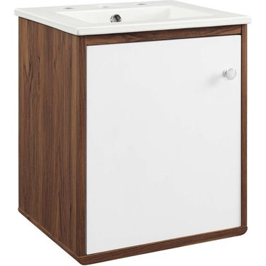 Transmit 18 Inch Wall-Mount Bathroom Vanity In Walnut White