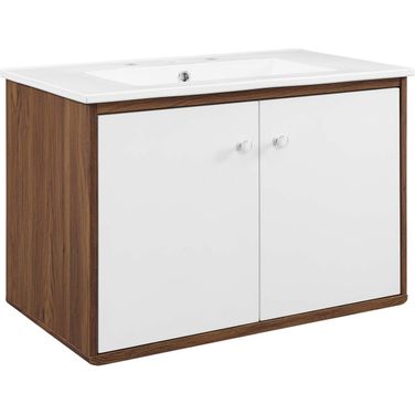 Transmit 30 Inch Wall Mount Bathroom Vanity In Walnut White
