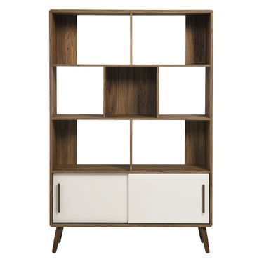 Transmit 45 Inch Bookcase With Sliding Doors In Walnut Linen