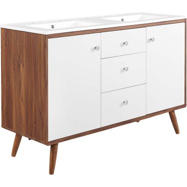 Transmit 48 Inch Double Sink Bathroom Vanity In Walnut/White