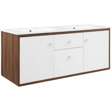 Transmit 48 Inch Wall-Mount Bathroom Vanity In Walnut/White