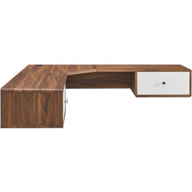 Transmit 55 Inch  Wall Mount Corner Wood Office Desk In Walnut White