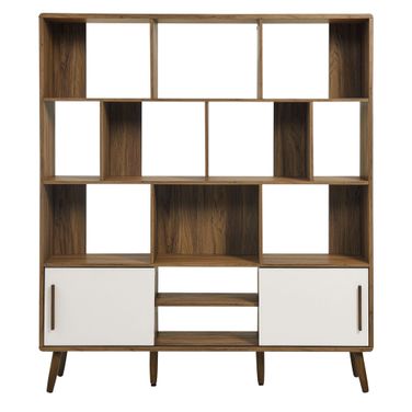 Transmit 59 Inch Bookcase With Sliding Doors In Walnut Linen