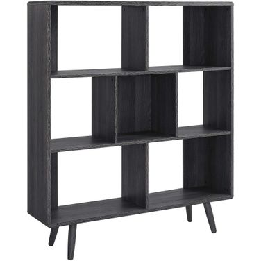 Transmit 7 Shelf Wood Grain Bookcase In Charcoal