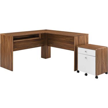 Transmit Wood Desk and File Cabinet Set In Walnut White