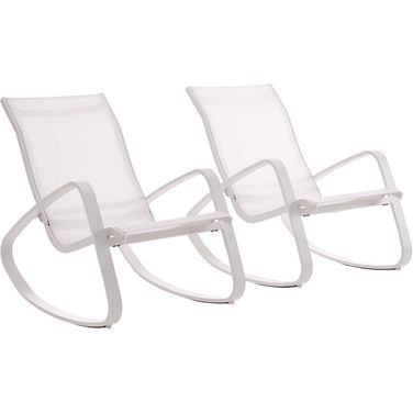 Traveler White Rocking Lounge Chair Outdoor Patio Mesh Sling Set of 2
