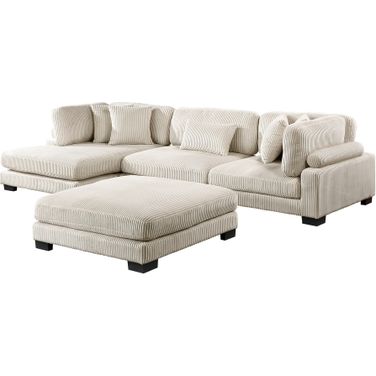 Traverse 4-Piece Modular Sectional with Reversible Chaise and Ottoman In Beige