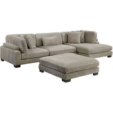 Traverse 4-Piece Modular Sectional with Reversible Chaise and Ottoman In Light Gray