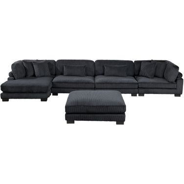 Traverse 5-Piece Modular Sectional with Reversible Chaise and Ottoman In Black
