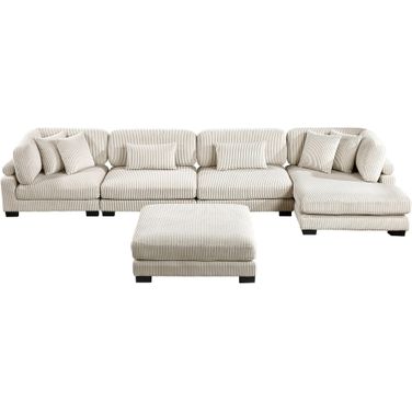 Traverse 5-Piece Modular Sectional with Reversible Chaise and Ottoman In Cream