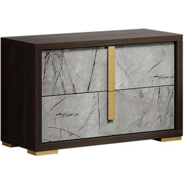 Travertine Night Stand In Dark Oak And Gray