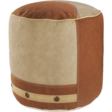 Travo Color Block Flatweave All-Natural Cotton Ottoman Pouf In Tan and Cream