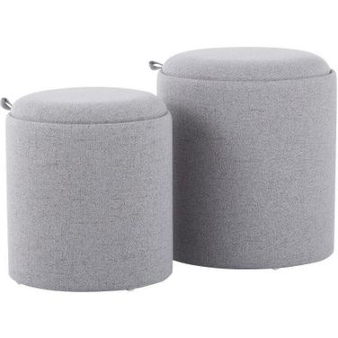 Tray Contemporary Nesting Ottoman Set In Grey Fabric And Natural Wood