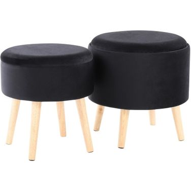 Tray Storage Ottoman Set In Black Velvet