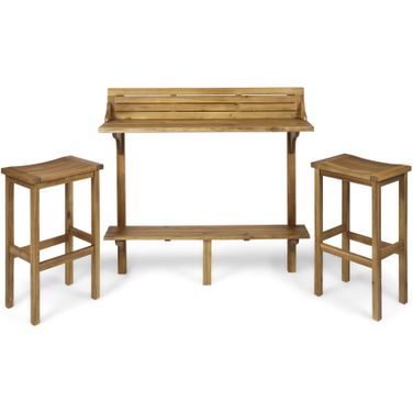 Treasured 3-Piece Balcony Bar Set with Bottom Shelf Table and 2 Stools In Natural
