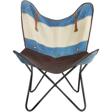 Trego Striped Canvas and Leather Butterfly Chair In Brown and Tan