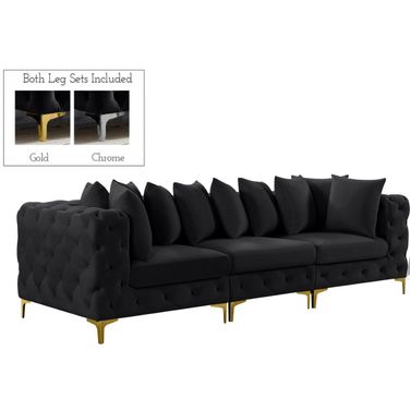 Tremblay Velvet 3 Piece Modular Sofa In Black