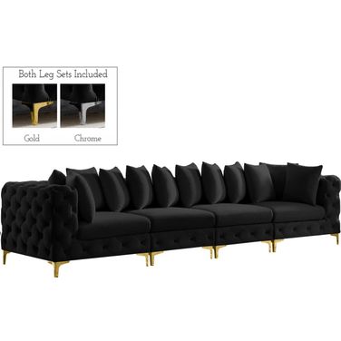 Tremblay Velvet 4 Piece Modular Sofa In Black