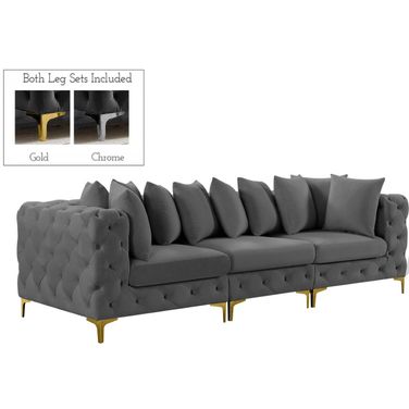 Tremblay Velvet 3 Seater Modular Sofa with Arm Support In Grey