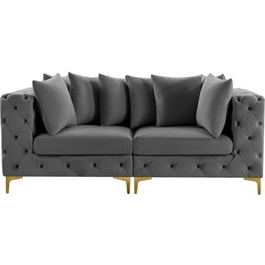 Tremblay Velvet 2 Seater Modular Sofa with Arm Support In Grey