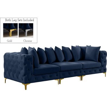 Tremblay Velvet 3 Seater Modular Sofa with Arm Support In Navy