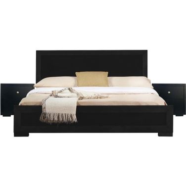 Trent Wooden Queen Platform Bed in Black with 2 Nightstands