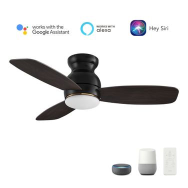 Trento 44 Inch 3-Blade Flush Mount Smart Ceiling Fan with LED Light and Remote In Walnut and Black