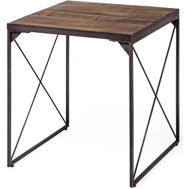 Trestman Ii Square Top Medium Brown Wood And Iron Cross Braced Side Table