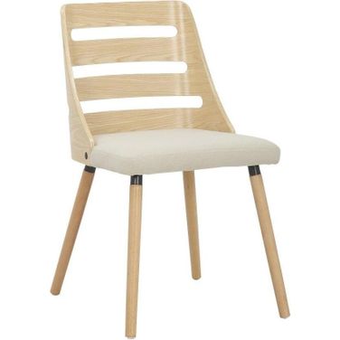 Trevi Mid-Century Modern Dining/Accent Chair In Natural Wood With Cream Fabric